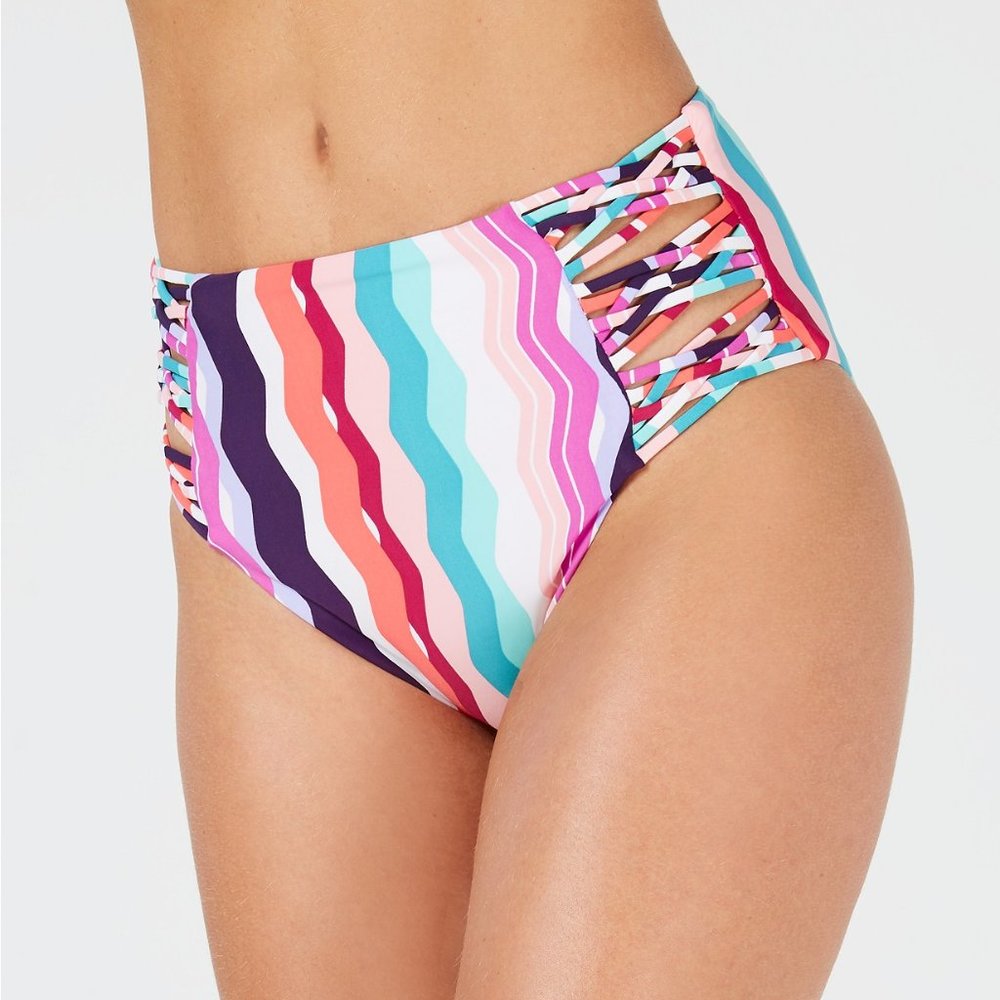 Bar III Waves Strappy High-Waist Bikini Bottoms